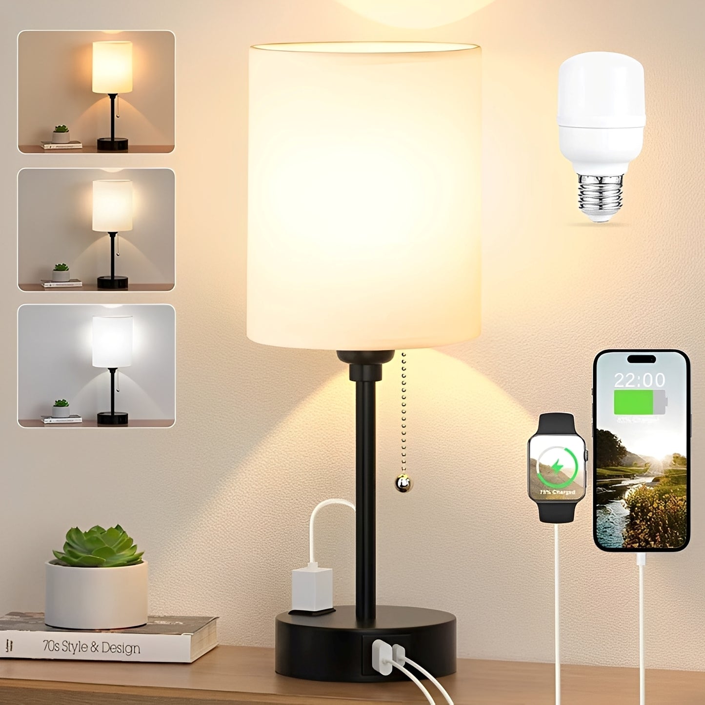 Taye – Stoff Tischlampe mit USB-Anschluss